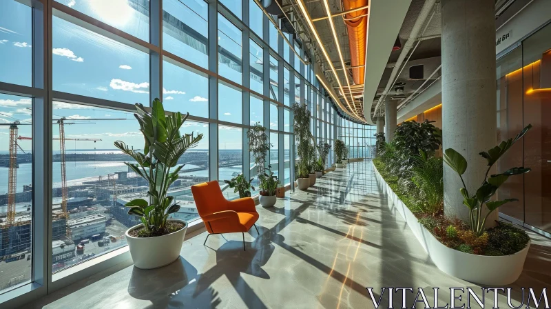AI ART Modern Office Interior with Abundant Plants and City View