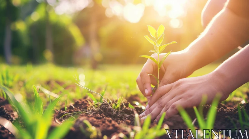 Nurturing Nature: Planting a Tree with Care AI Image