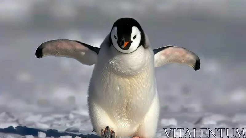 Penguin Walking on Ice - Wildlife Photography AI Image
