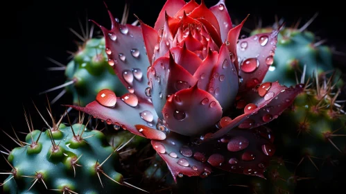 Red Succulent with Water Droplets - Close-up Nature Image