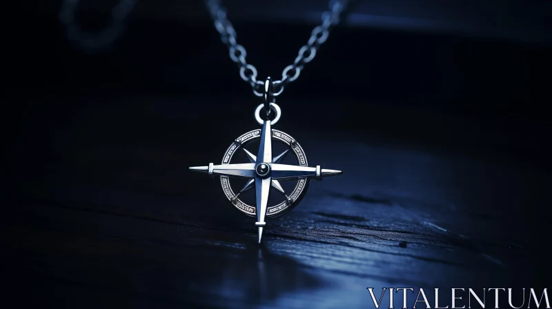 Silver Compass Pendant on Chain - Abstract Art AI Image