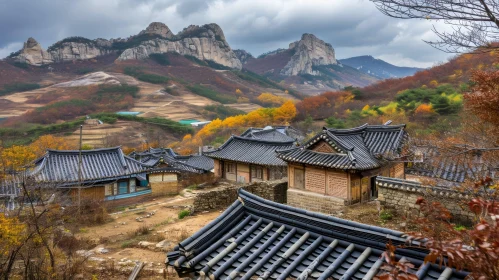 Traditional Korean Village in Mountain Valley