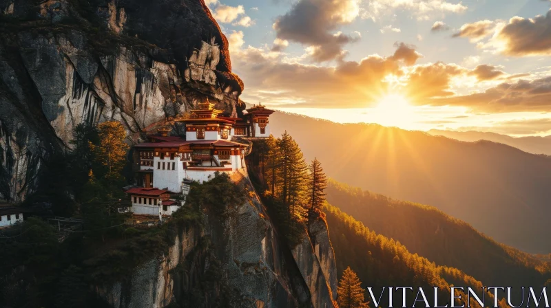 Bhutan Landscape: Taktsang Monastery in Serene Natural Surroundings AI Image