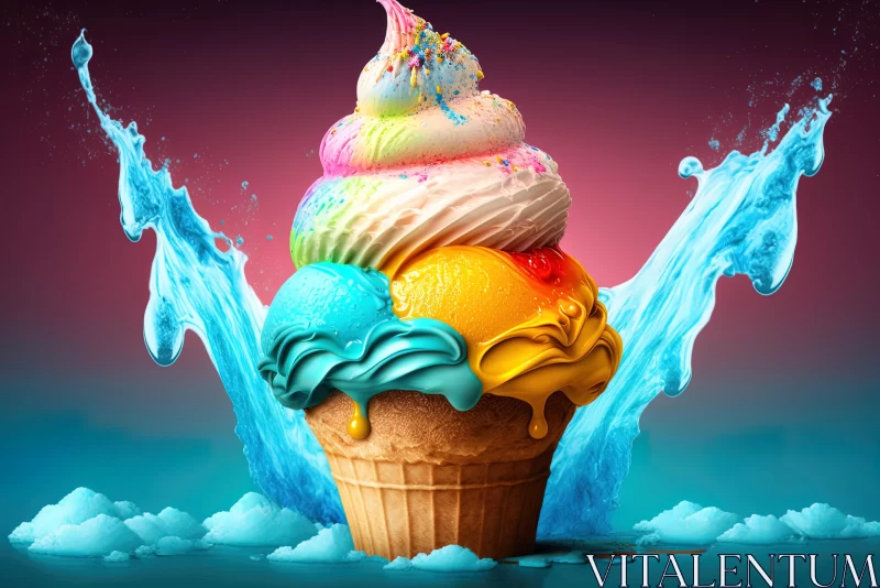 Captivating Ice Cream Cone Artwork Submerged in Water AI Image