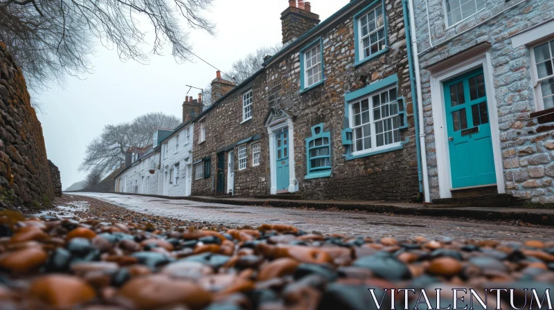 Charming Cobblestone Street in an English Village AI Image