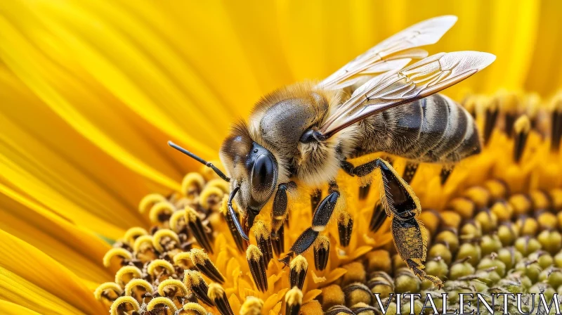 Close-up Bee on Sunflower AI Image