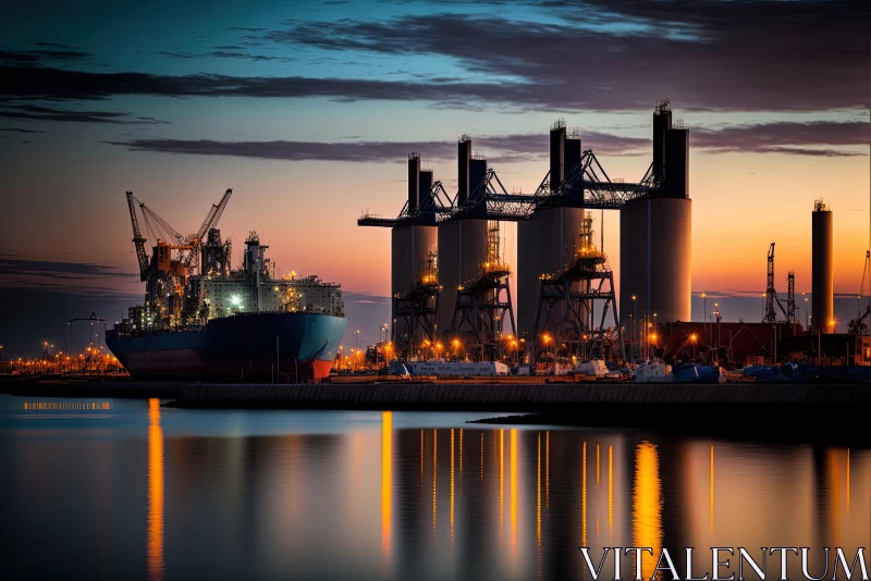 Container Shipping at Dusk: Industrial Landscapes in Tonalist Style AI Image