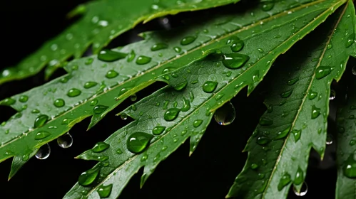 Dark Green Cannabis Leaf with Water Droplets - Close-up Studio Shot