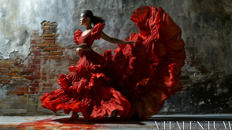 Elegant Flamenco Dance: Graceful Woman in Red Dress AI Image