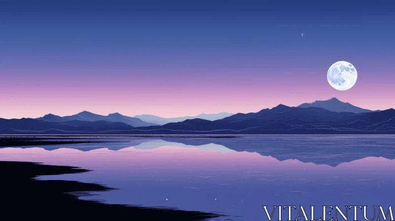 Moonlit Lake Landscape - Serene Night Scenery AI Image