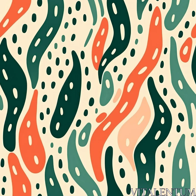 Organic Shapes Seamless Pattern in Green, Orange, Pink AI Image