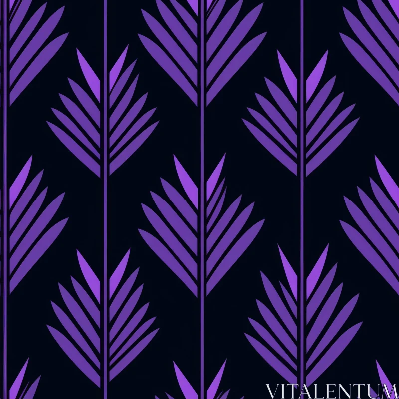 Purple Palm Leaves Seamless Pattern on Dark Blue Background AI Image