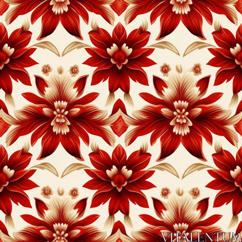 AI ART Red and Cream Floral Seamless Pattern
