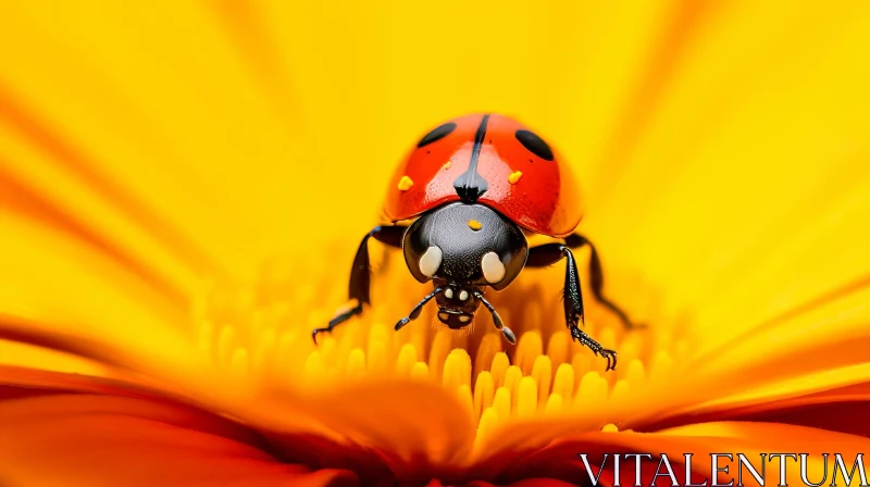 AI ART Red Ladybug on Yellow Flower