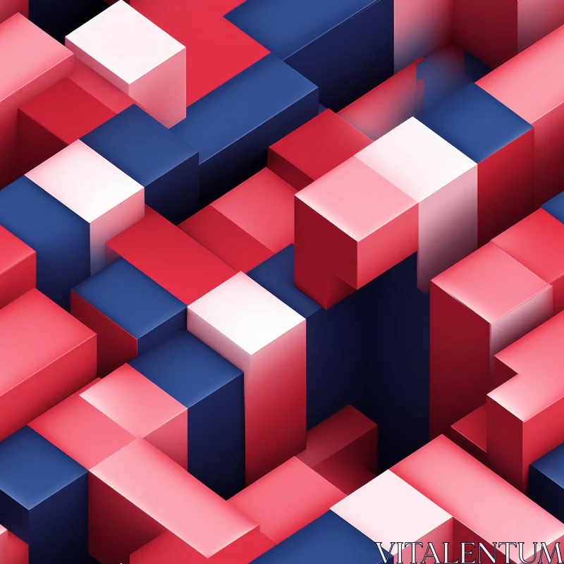 3D Red Blue Cubes Repeating Pattern AI Image