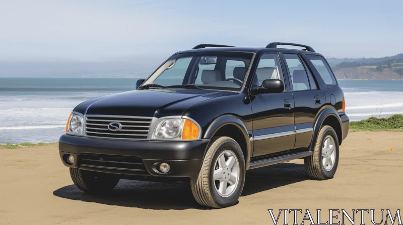 Black SUV Parked on Beach | Classic Americana | Y2K Aesthetic AI Image