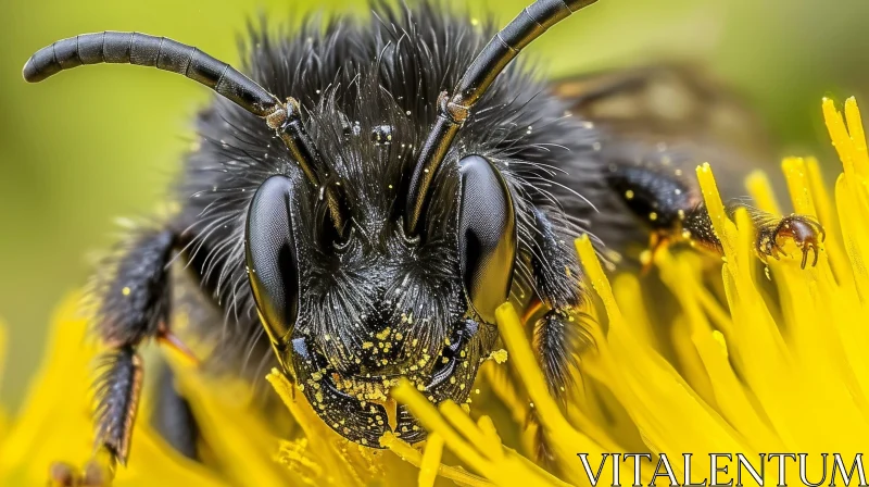 Close-up Bee on Dandelion Flower AI Image