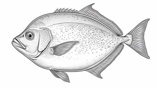 Detailed Black and White Fish Line Drawing