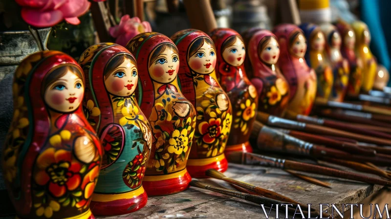 Exquisite Traditional Russian Nesting Dolls | Wooden Handmade Art AI Image