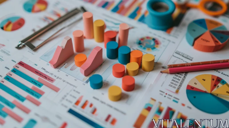 Financial Charts and Colorful Wooden Blocks on a Desk AI Image