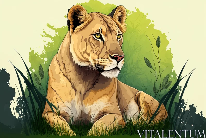 Lion Illustration: Earthy Colors and Detailed Portraiture AI Image