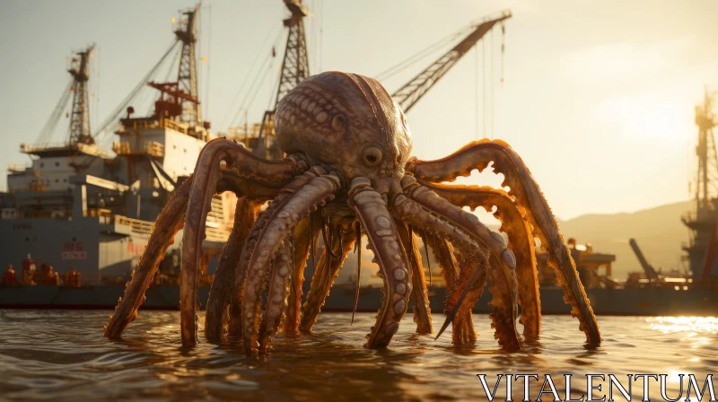Majestic Octopus at Sunset by the Dock AI Image