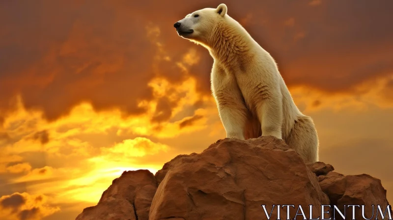 Majestic Polar Bear in Tundra Sunset AI Image