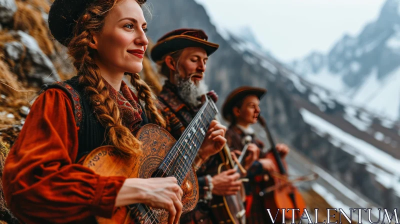 AI ART Musicians Playing Music in the Majestic Mountains