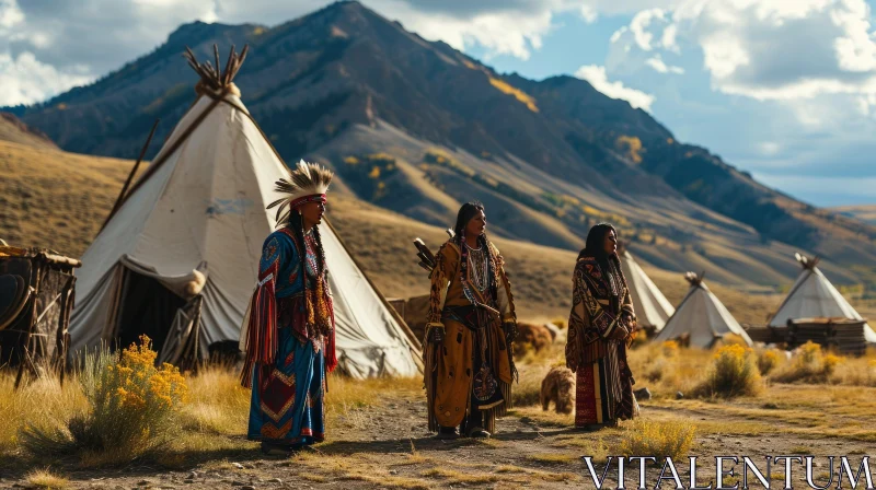 Native American Traditional Dress in Mountain Landscape AI Image