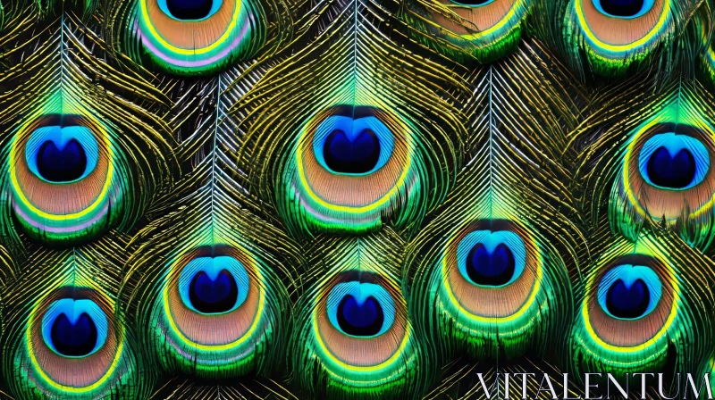 AI ART Peacock Feathers Close-Up: Symmetrical Beauty in Blue-Green