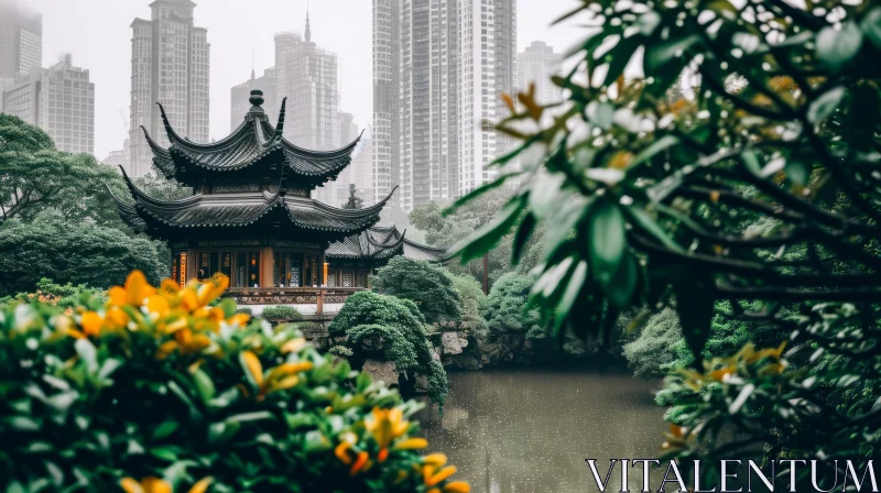 Serene Chinese Garden Landscape with Lush Greenery AI Image