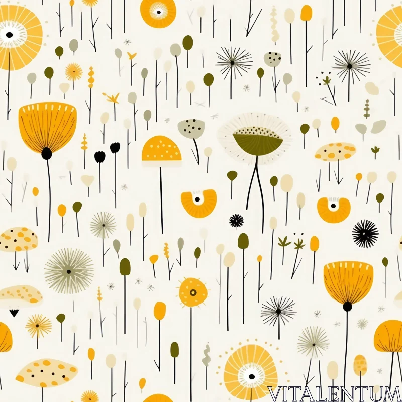 Yellow Flowers and Green Plants Seamless Pattern AI Image