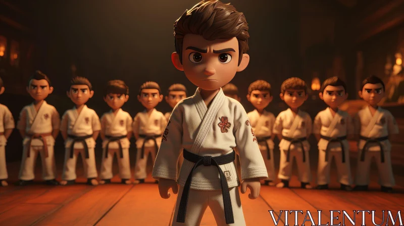 Young Boy in Karate Gi 3D Rendering AI Image