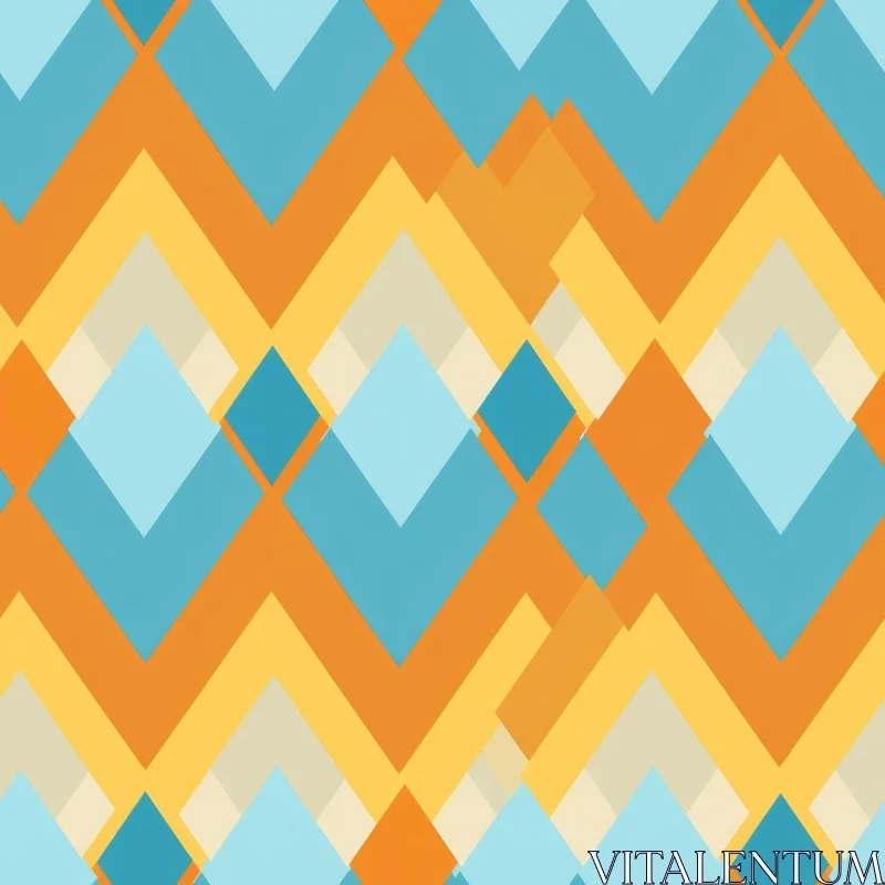 Zigzag Geometric Diamond Pattern in Blue and Orange AI Image
