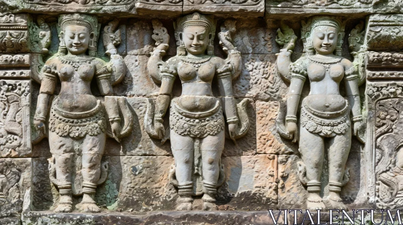 Ancient Khmer Art: Intricate Bas-relief at Angkor Wat Temple, Cambodia AI Image