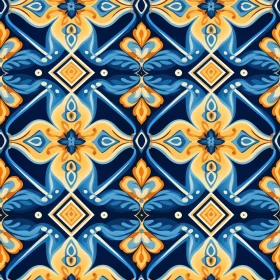 Blue and Yellow Floral Tiles Pattern