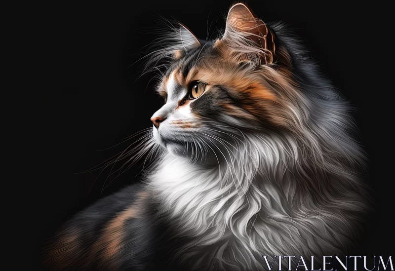 Captivating Digital Painting of a Majestic Cat with Long Hair AI Image