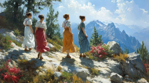 Captivating Oil Painting of Women on a Mountaintop
