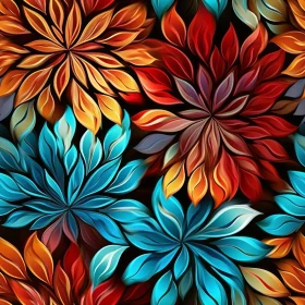 Hand-Painted Floral Seamless Pattern in Red and Blue