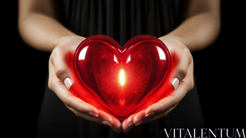 Intriguing Red Heart Crystal Held by Woman's Hands AI Image