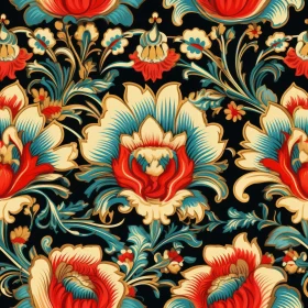 Luxurious Floral Seamless Pattern on Black Background