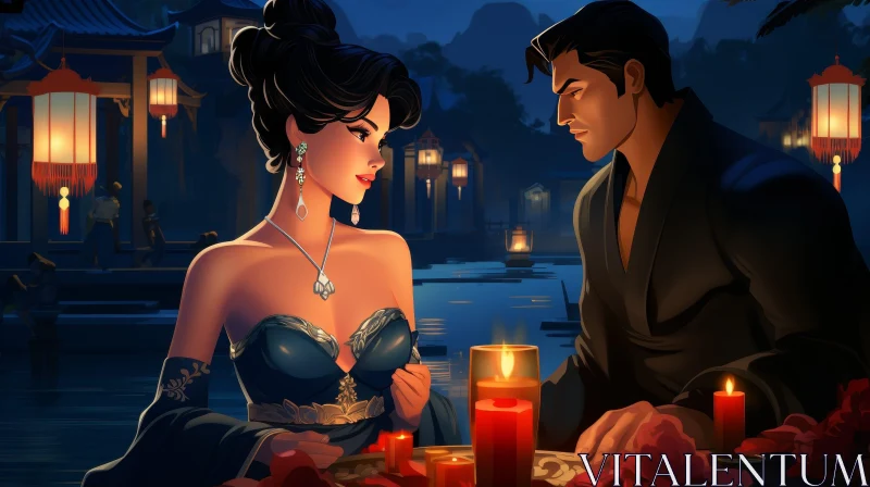 Romantic Couple Painting in City Night Setting AI Image