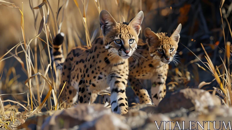 AI ART Serval Kittens Walking in the Wild