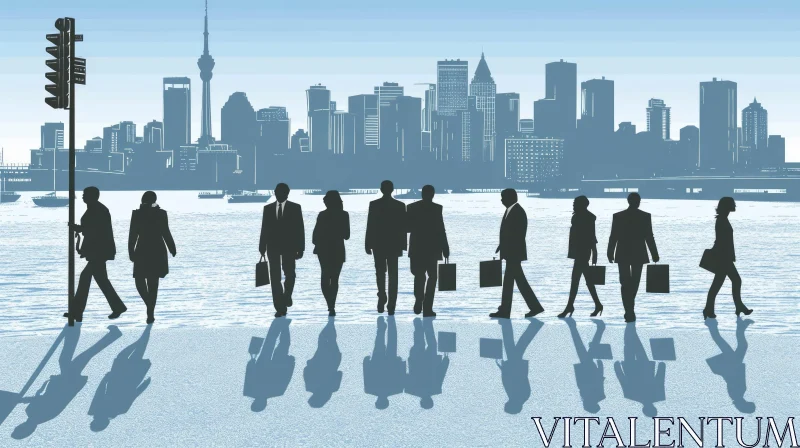 Stunning Cityscape Illustration with Businesspeople in Suits AI Image