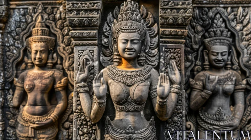 AI ART Ancient World: Close-Up of a Hindu Goddess Bas-Relief