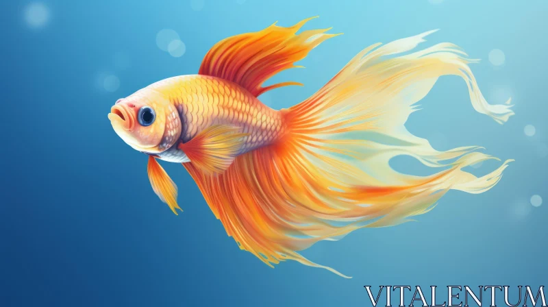 Betta Fish Digital Painting on Blue Background AI Image