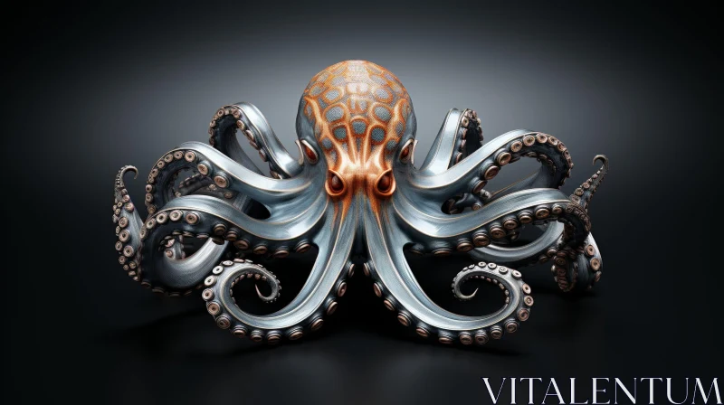 AI ART Blue-Gray Octopus 3D Rendering