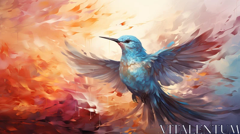 Blue Hummingbird Watercolor Painting - Ethereal Nature Artwork AI Image