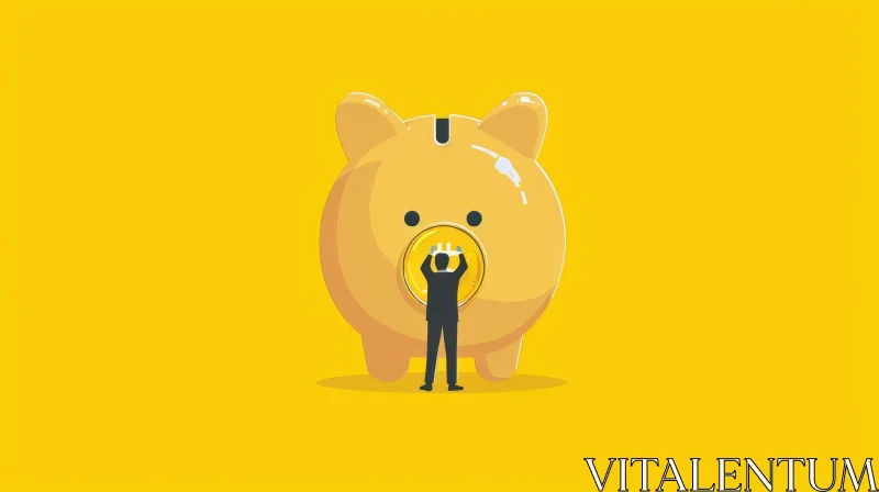 AI ART Businessman Depositing Coin into Yellow Piggy Bank