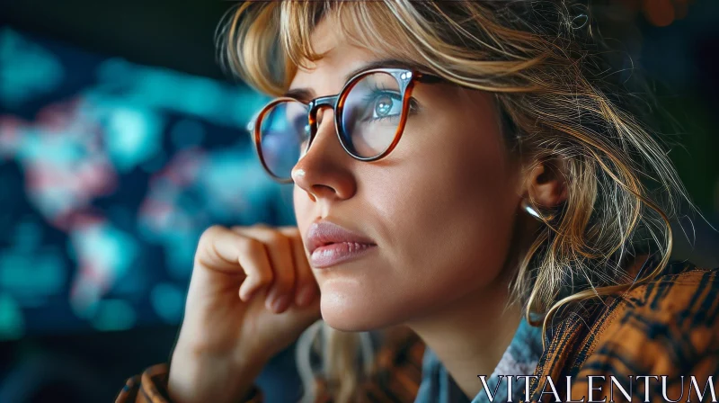Contemplative Woman with Glasses | Thoughtful Professional AI Image